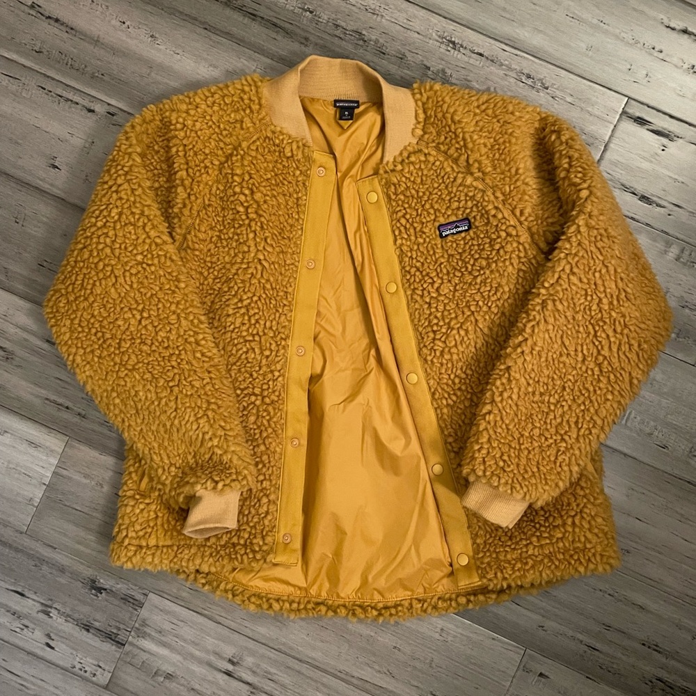 Patagonia Girls Retro-X Fleece Bomber XL Jacket mustard yellow